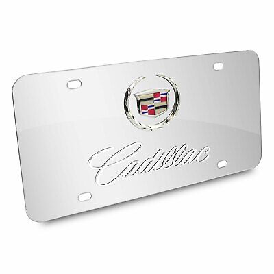Name On Polished Steel License Plate Cadillac Chrome Logo 
