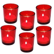 Votive Red Glass Tealight Candle Holders for Home Décor, Gift Glass, Pack of 6