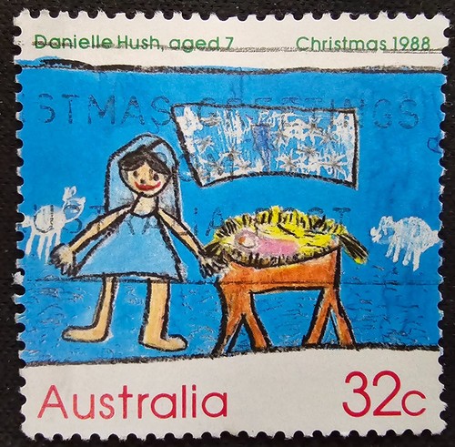 1988 Christmas Australian Postage Stamp USED condition 32c Mary and Jesus
