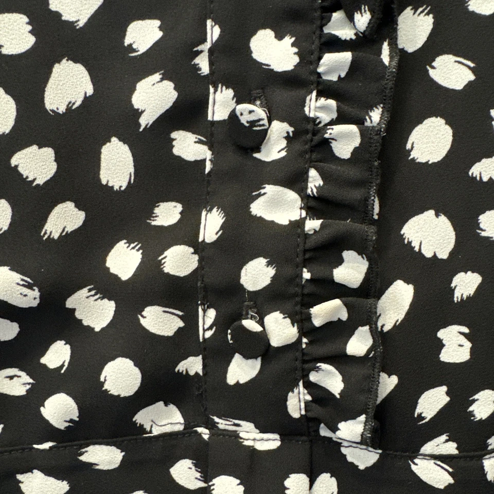 ¡BONITO! Top de mujer J.Crew estampado 12P manga larga con volantes BA745 negro blanco Foto 2 de 4