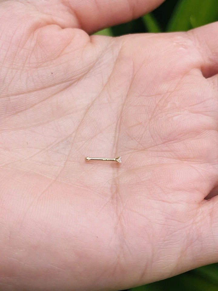 Anillo Nariz Hueso 20G 3mm Diamante Natural Genuino Oro Amarillo 14K Foto 3 de 4