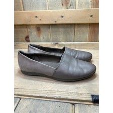ECCO Slip On Loafers Flat Shoes Leather Suede Silver Grey Ecco Size 37 US 6-6.5