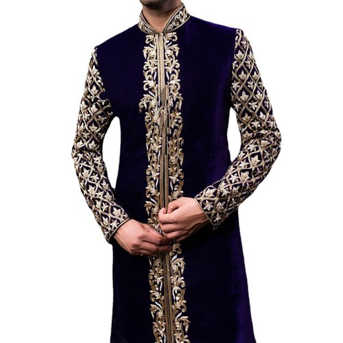 Cappotto musulmano aderente collare lungo da uomo etnico motivo oro - Foto 7 di 8