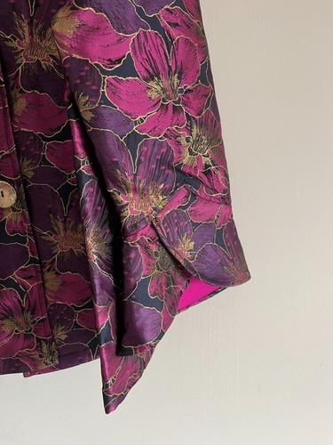 FRANK LYMAN Fuchsia/Purple Floral Jacket Bell Sleeves Mandarin Collar 249307 - Picture 6 of 8