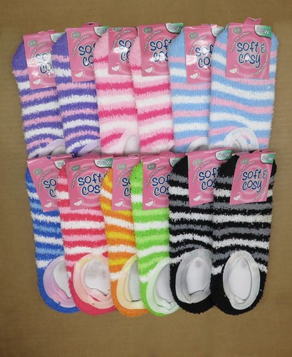 240 Pairs Wholesale Lot Womens Colorful Soft Fuzzy Ankle Slipper Socks With Grip - Picture 5 of 5
