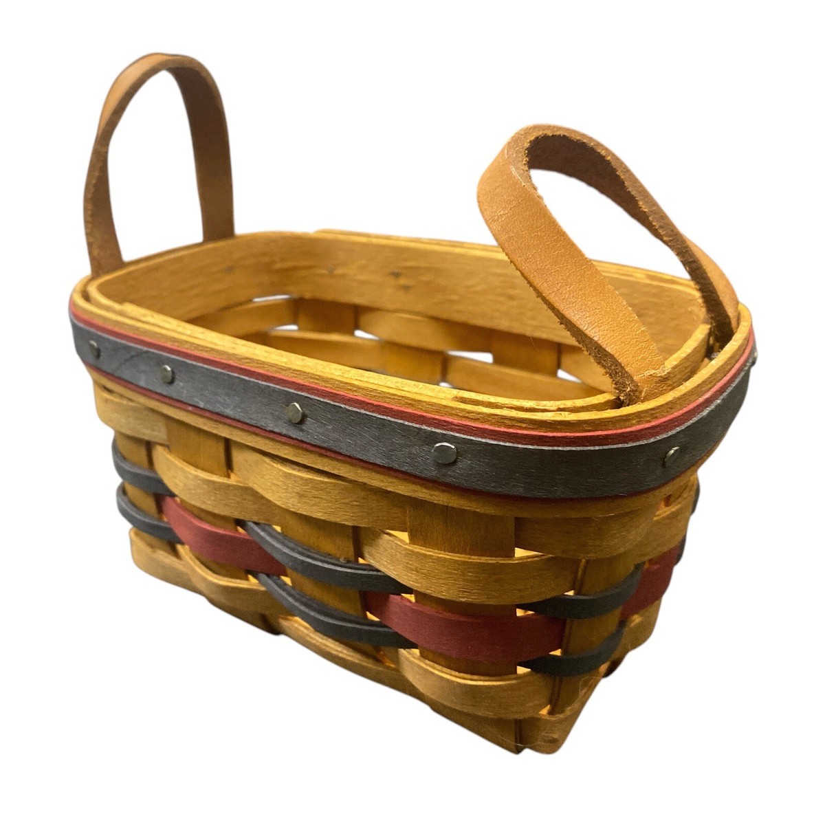 Longaberger 1993 All Star Handwoven Basket Red/Blue Leather