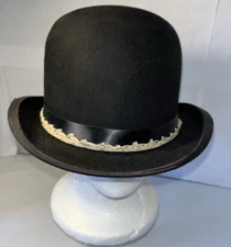 Vintage John B. Stetson Felt Derby Bowler Hat 011986 Black With Band Size 7 Vent