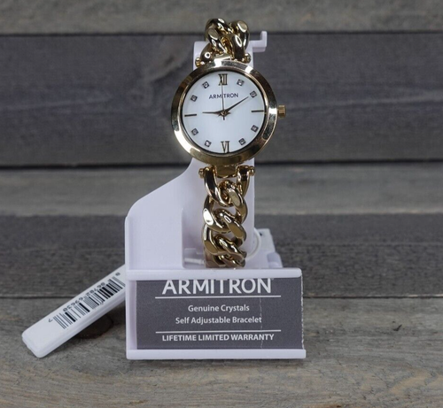 Reloj pulsera Armitron para mujer tono dorado cristal acentuado cadena 75/5840WTGP NUEVO - Imagen 4 de 8