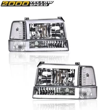 Headlights Fit For 1992-1996 Ford F150 F250 F350 Dual LED DRL Bumper Chrome Lamp