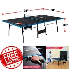 Official Size Indoor Tennis Ping Pong Table 2 Paddles Balls Foldable & Casters