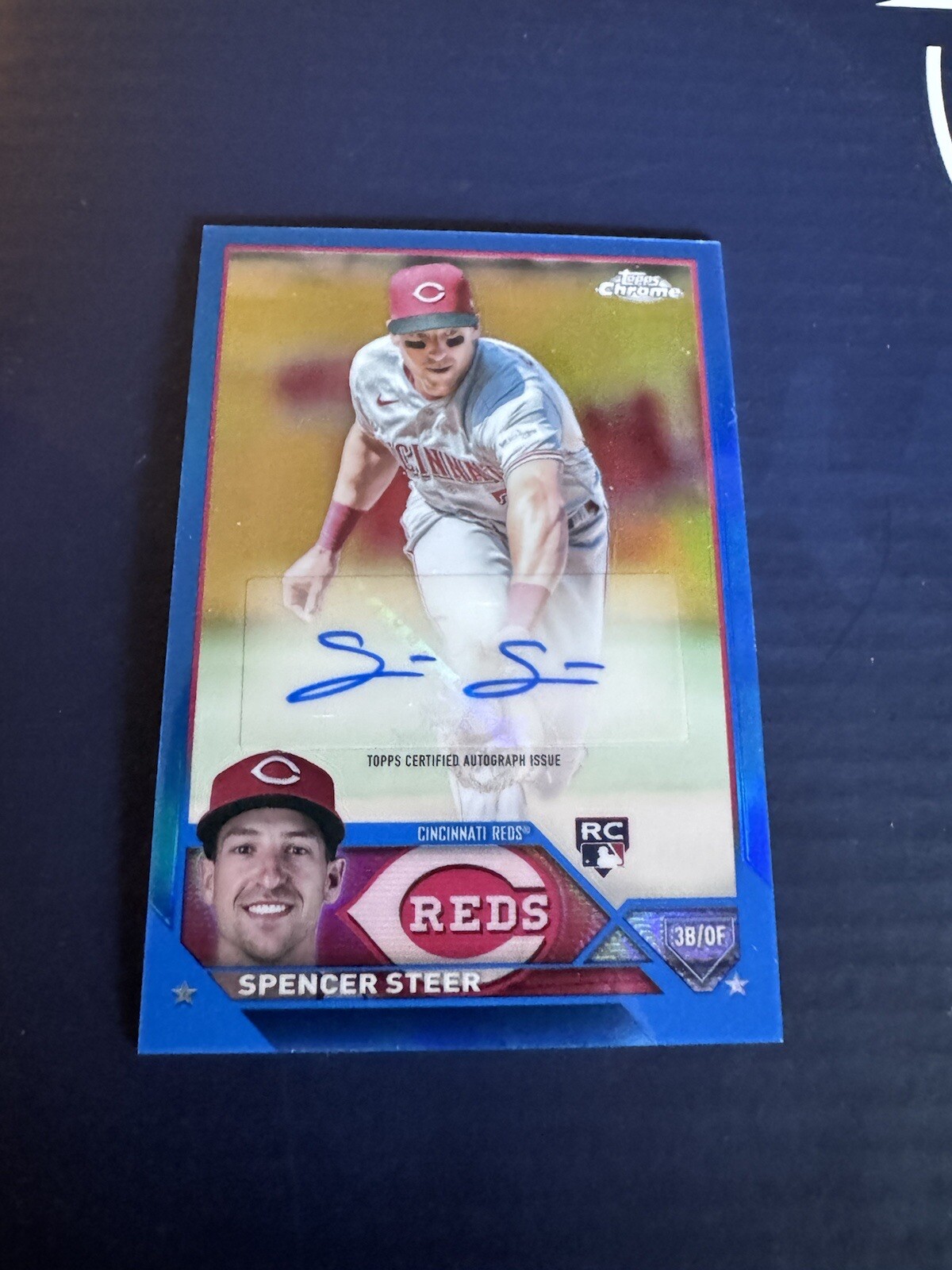 2023 Topps chrome Spencer Steer Auto Blue #/150   Cincinnati Reds Rookie