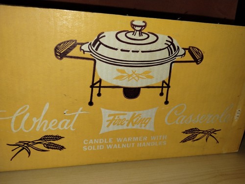 Vintage Anchor Fire King Wheat Pattern 1 1/2 Qt Casserole in Box NEW NOS - Picture 2 of 8
