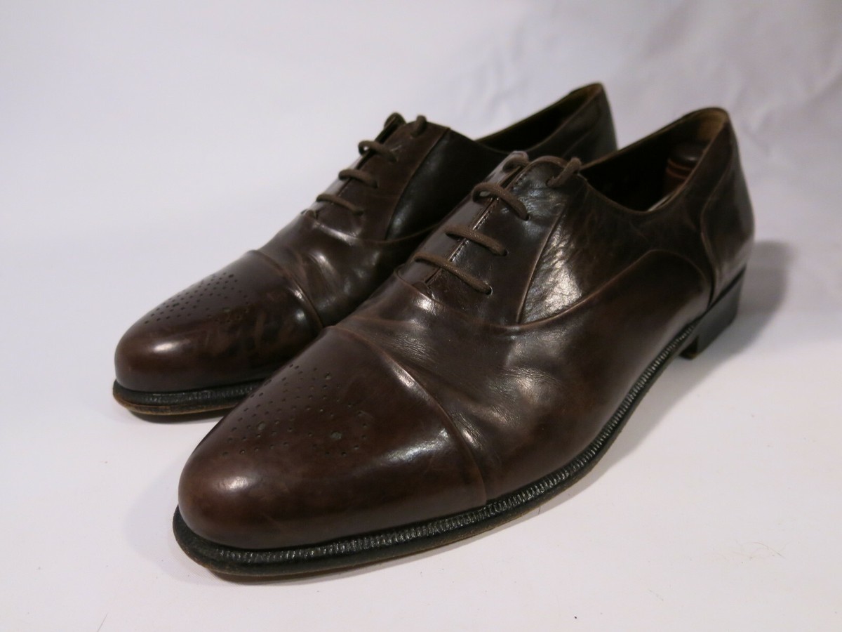 Santoni Mens 9 D Made in Italy Brown Brogue Medallion Cap  display picture 1