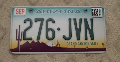 65 - ARIZONA EMBOSSED GRAPHIC BASE LICENSE PLATE 276-JVN