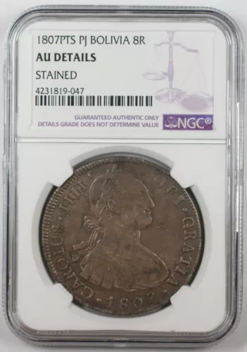1807-PTS PJ Bolivia 8 Reales Silver Coin NGC AU Details Stained