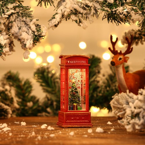 Snow Globe Lantern Telephone Booth Designed Christmas Luminous Ornament New UK