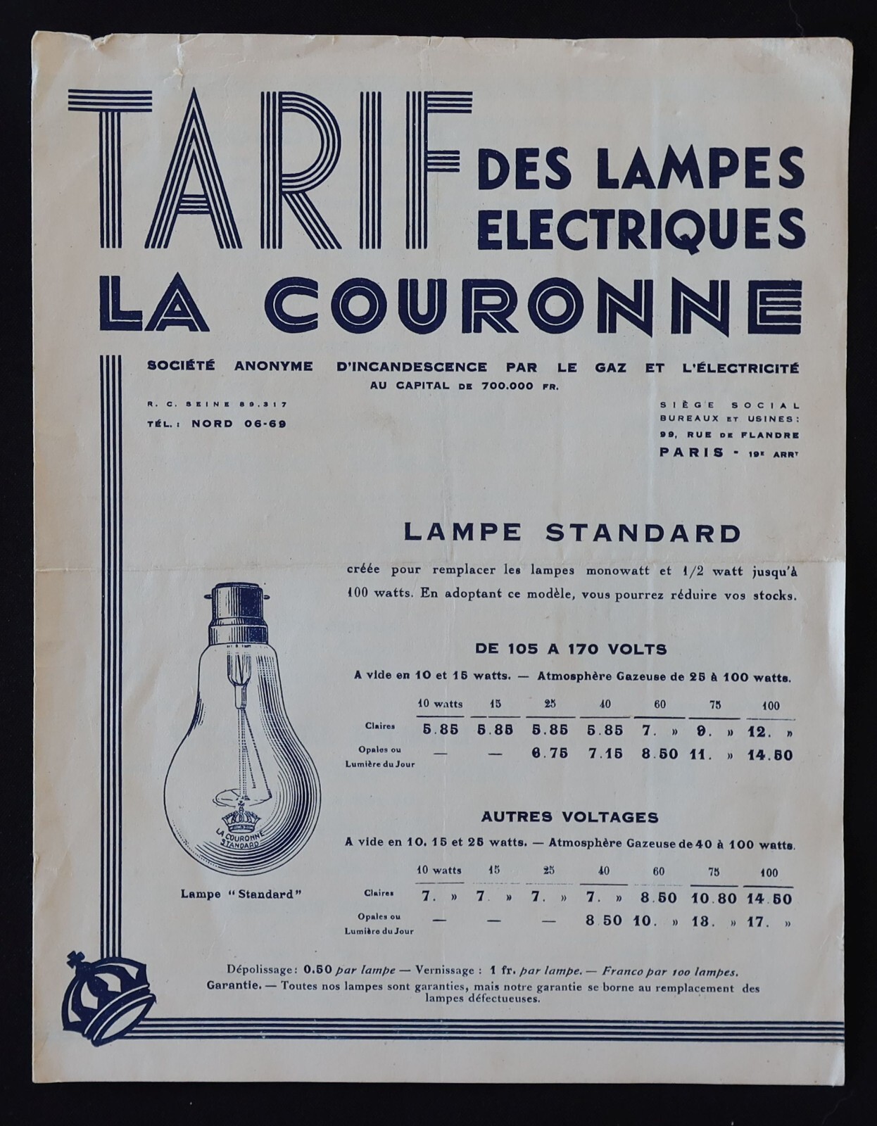 Catálogo folleto de precios Lámparas eléctricas LA CORONA bombilla tubo