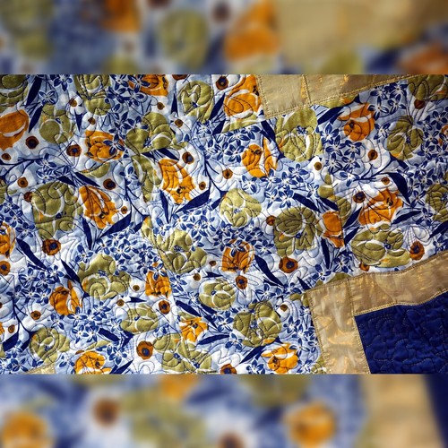 Handgefertigter Quilt FRENCH LE BLEU ET L'OR DE LIMOGES Blue and Gold Twin Quilt - Bild 5 von 6