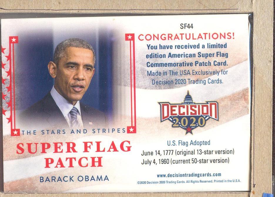 バラクオバマページ Barack Obama SF44 2022 Decision 2020 Vault Super Flag Patch Betsy