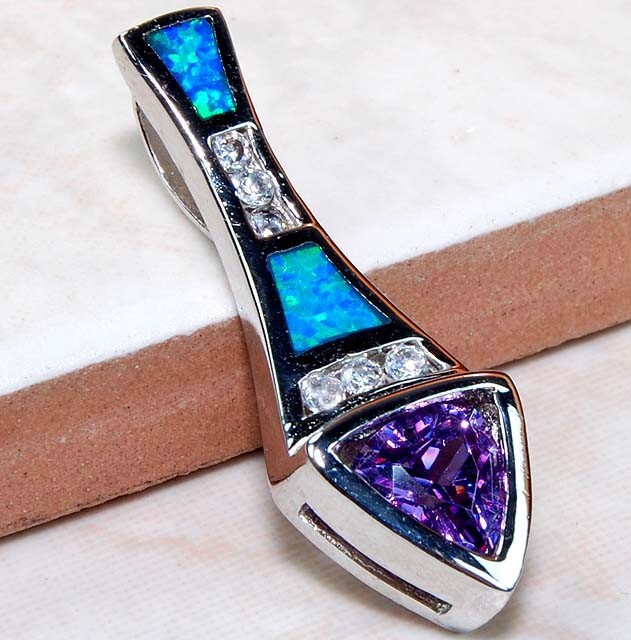 2CT Amethyst & Australian Opal Inlay 925 Sterling Silver Pendant GA8