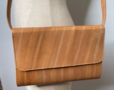 Genuine Eel Skin Tan Long Removable Strap Purse Clutch Vintage Korea