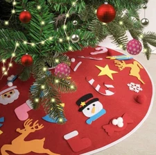 Christmas Tree Skirt 35” Red With Detachable Ornaments