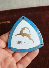 VINTAGE ENAMEL AUTOMOBILE CAR BADGE # PORSCHE 356 SKI MEETING ZÜRS ARLBERG 1965