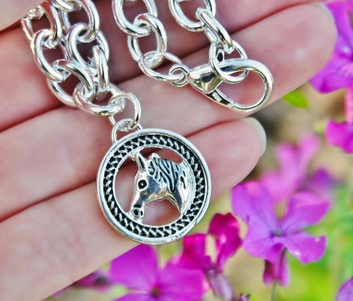 Horse Head Charm Pendant Sterling Silver Pl Round Rope Pony Lover Horses Ponies - Picture 4 of 10
