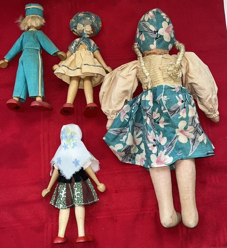 VTG 1950’S LOT 4 POLAND DOLLS 1 14” BRAIDS & 3 SMALLER WOOD ESTATE SALE FIND - Picture 5 of 21