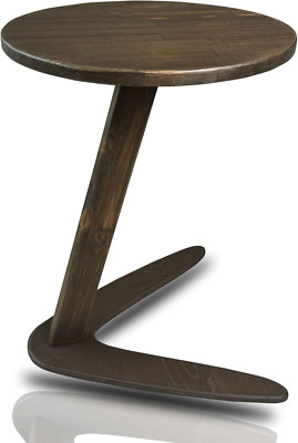 C-Shaped Solid Wood End Table for Couches - Dark Walnut, Small Space Solution