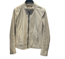 Coach Beige Leather Jacket Xs Great Condition Cafe Racer Jkt Moto Motorcycle