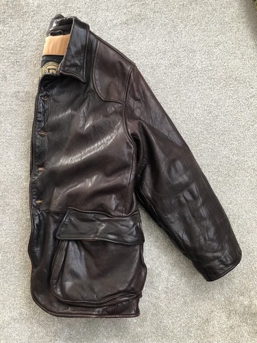 Vintage Emporio Armani Brown Leather Coat Sz 52 (38R-40S US) - Picture 12 of 16