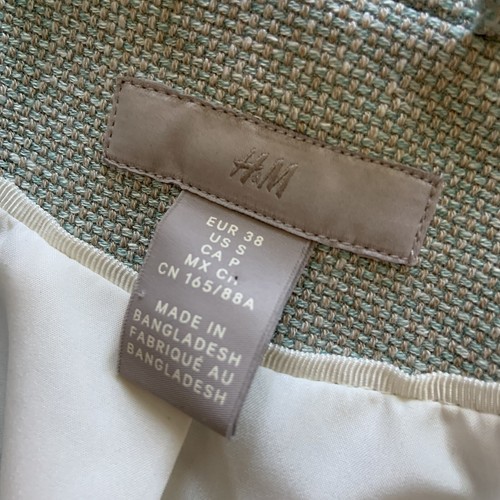 H&M Tweed Blazer Womens Small Mint Green Blue One Button Textured Beach Preppy - Picture 4 of 8