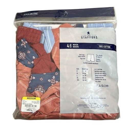 Lot de 4 boxers Stafford homme taille M 100% coton tissé assorti rouge bleu NEUF - Photo 2 sur 7