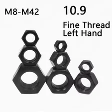 Fine Thread Left Hand Black 10.9 Steel Hexagon Nuts M8 M10 M12 M14 M16 M18-M42