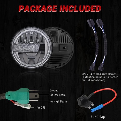 Pair 7" inch Round LED Headlights DRL Projector Light for Jeep Wrangler CJ JK LJ - Picture 7 of 11