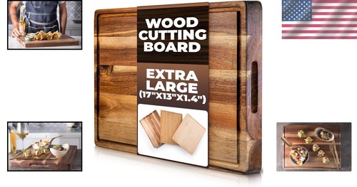 Acacia Cutting Board - Extra Large 17"x13" Butcher Block with Juice Groove - Picture 2 of 12