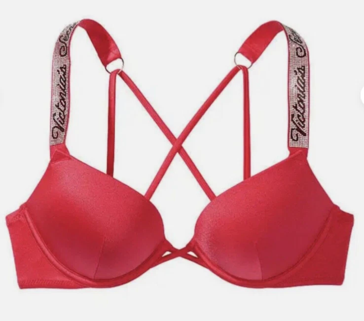 Novo sutiã Victoria’s Secret 34C Bombshell vermelho strass brilho calcinha brasileira - Imagem 3 de 4