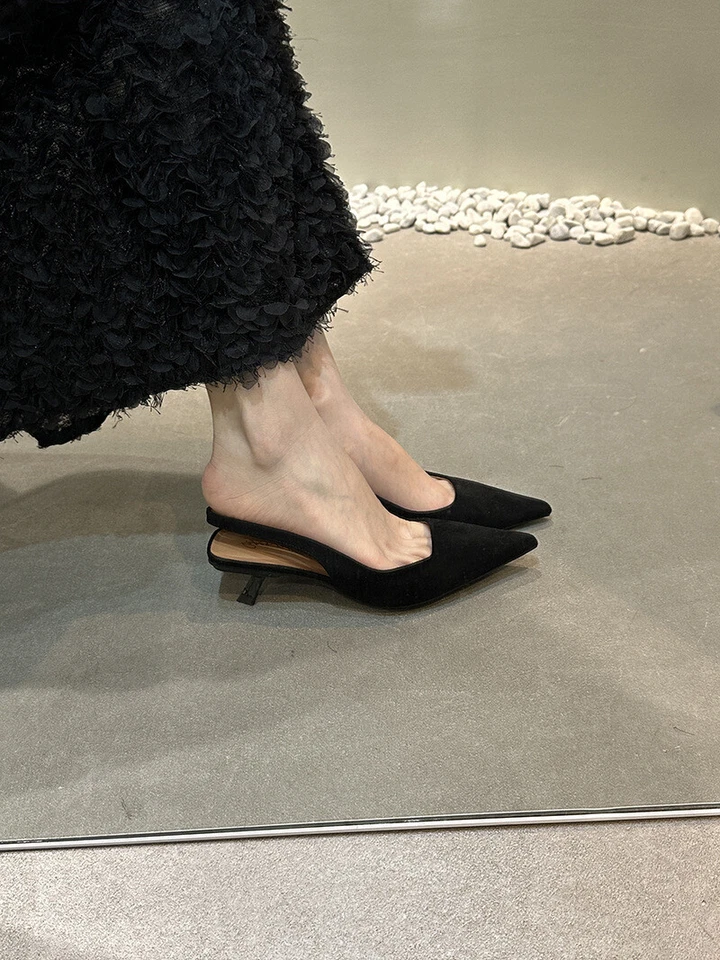 Mujeres Gatito Tacón Bajo Francés Zapatos de salón Punta Punta Ajustada Zapatos Sandalias Vestido Foto 3 de 4