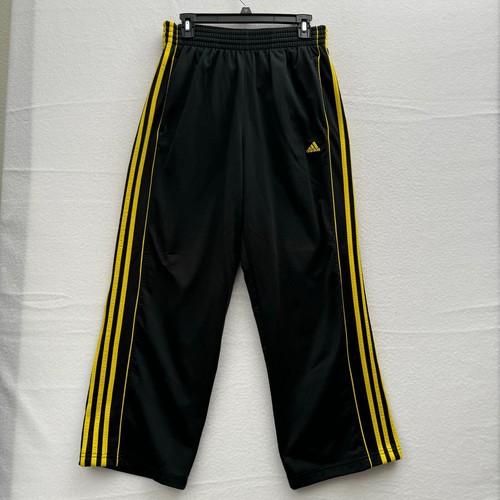 Y2K Adidas Medium Yellow Black Striped Athletic Sweat Pants Pockets 00s VTG 2009