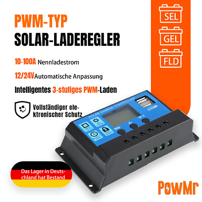Solar Laderegler 10A-100A PWM Solar Panel Controller Regulator 12V/24V Mit USB