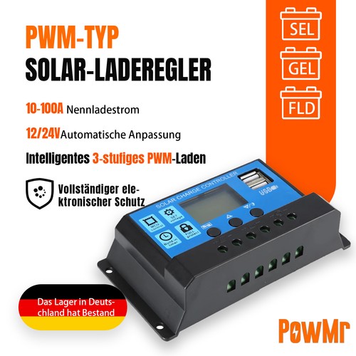 Powmr Solar Laderegler 30A PWM Solar Panel Controller Regulator 12V/24V Mit USB - Bild 1 von 17