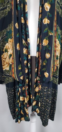 Vintage Womens Cardigan Medium Mixed Print Kimono Longline Boho Eclectic Duster - Picture 8 of 17