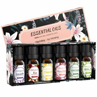 HOMASY Natural Aromatherapy Essential Oils. (6x10 ml) Floral Collection Oil Gift Set.