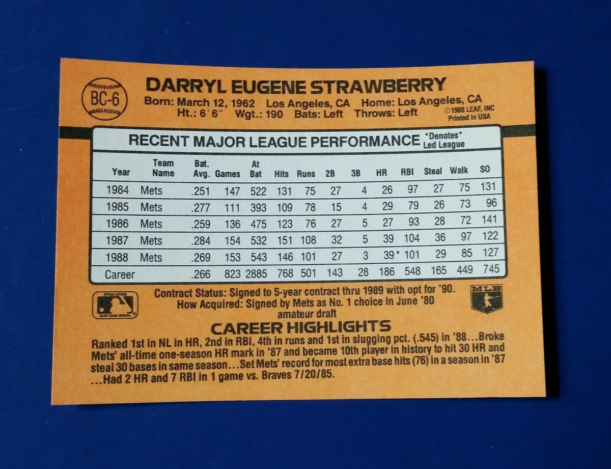 1989 Donruss # BC-6 Darryl Strawberry MVP ( 2 Errors ) RARE | eBay