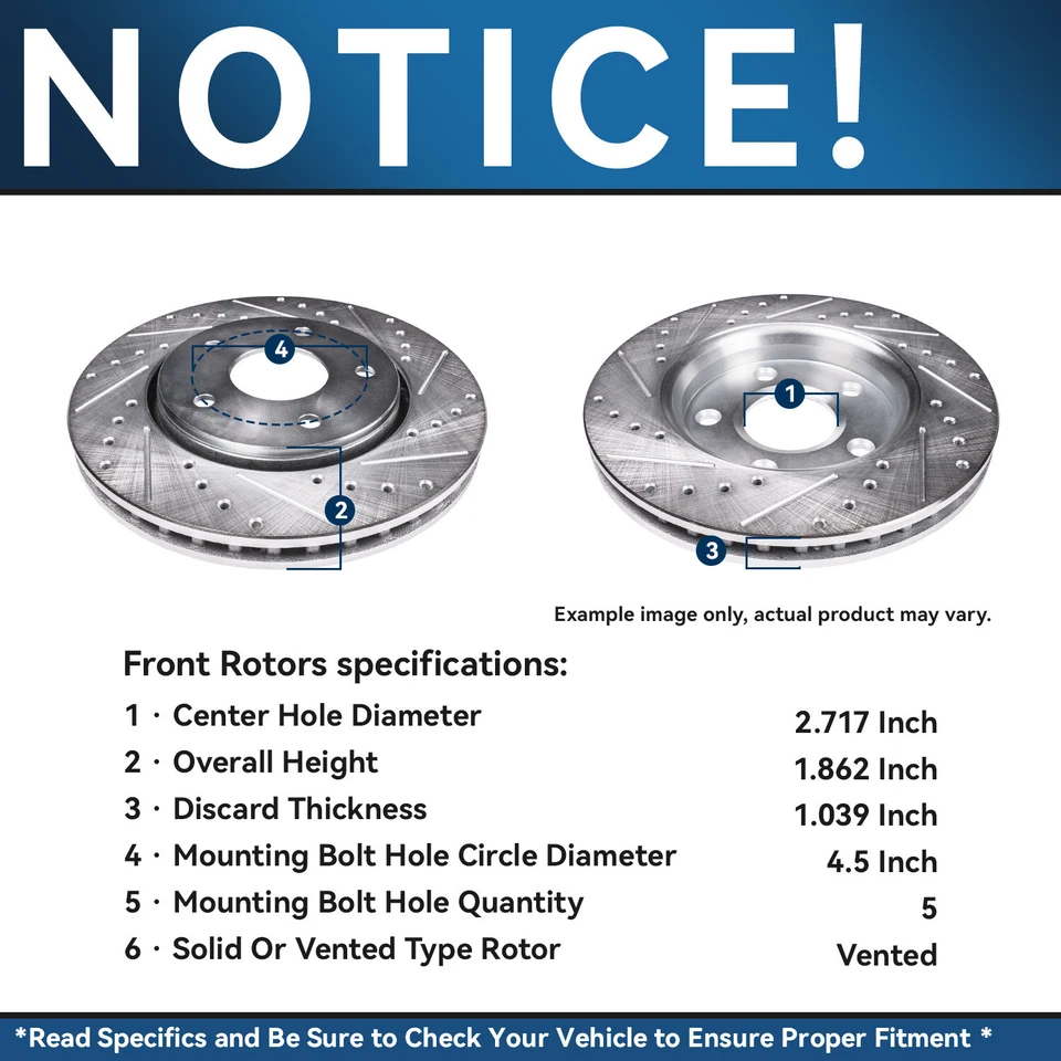 Front Rear Drilled Rotors Brakes Pads for 2011 - 2015 Hyundai Sonata Kia Optima - Image 4 of 4