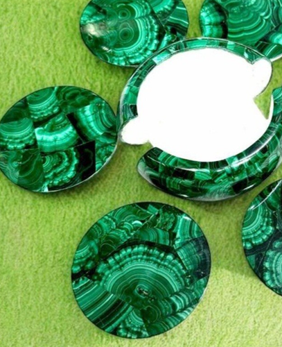 Set of 6 Coasters with Holder Handmade Malachite Gemstone Drinkware Accessories - Picture 6 of 8