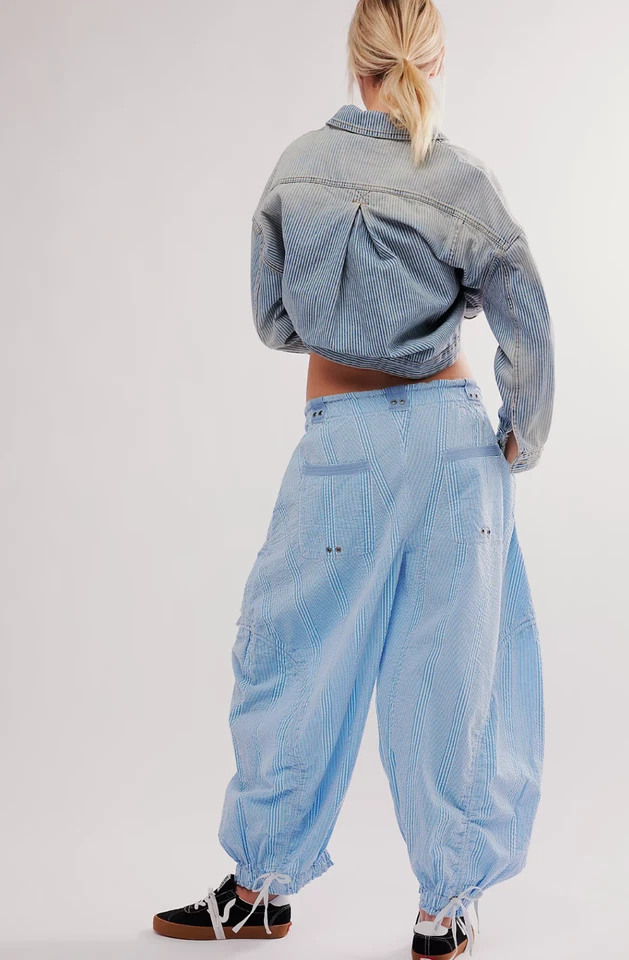 Pantalones de paracaídas Free People Outta Sight azul a rayas XL NUEVOS Foto 3 de 4