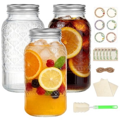 64oz Mason Jars Wide Mouth 3 Pack, Half Gallon Glass Canning Jars with Airtig...