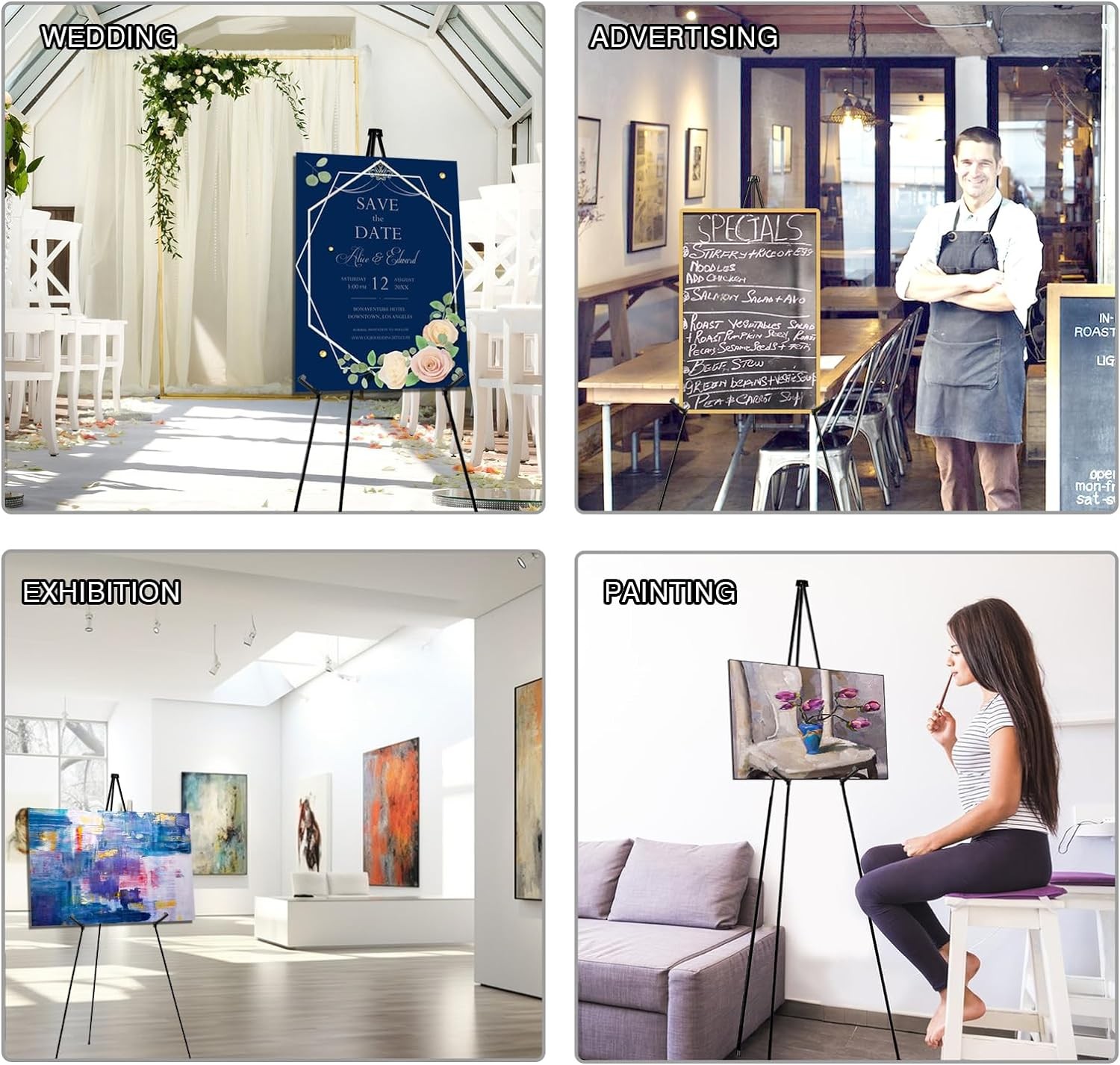 AROIC 63" Easel Stand for Display, 3 Pack Portable Foldable Metal black 